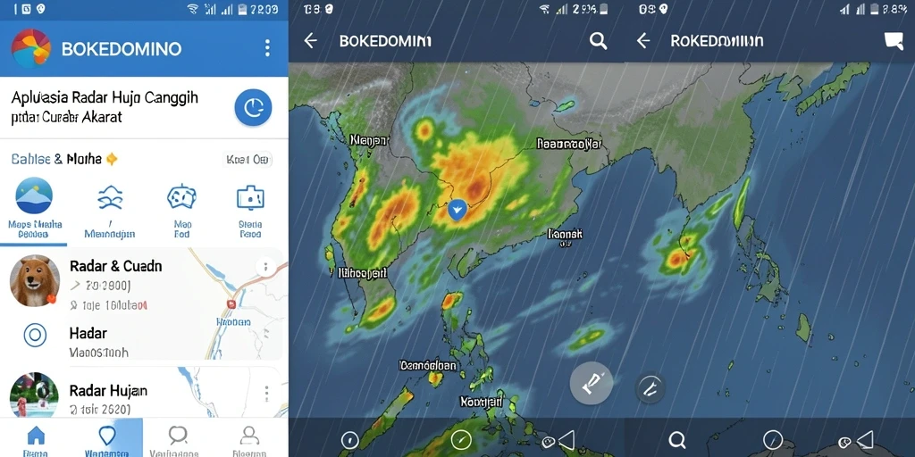 Antarmuka pengguna BOKEDOMINO menunjukkan peta hujan yang detail dan informatif.