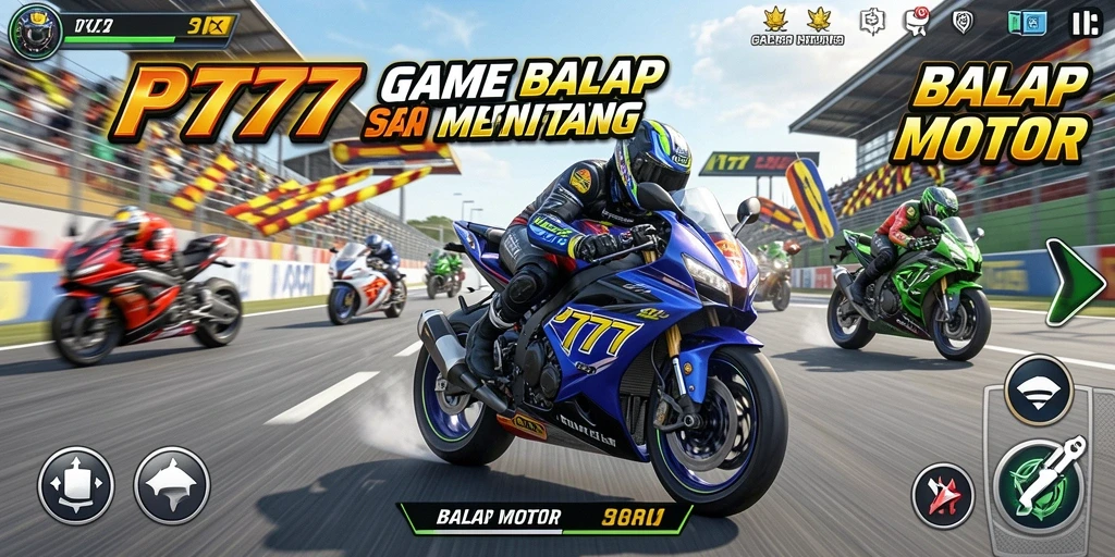 Tampilan antarmuka game Balap Motor PT777 yang menarik.